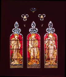 Three Trumpeting Angels, fönster i södergång, tillverkad av Morris, Marshall, Faulkner och Co. (målat glas)